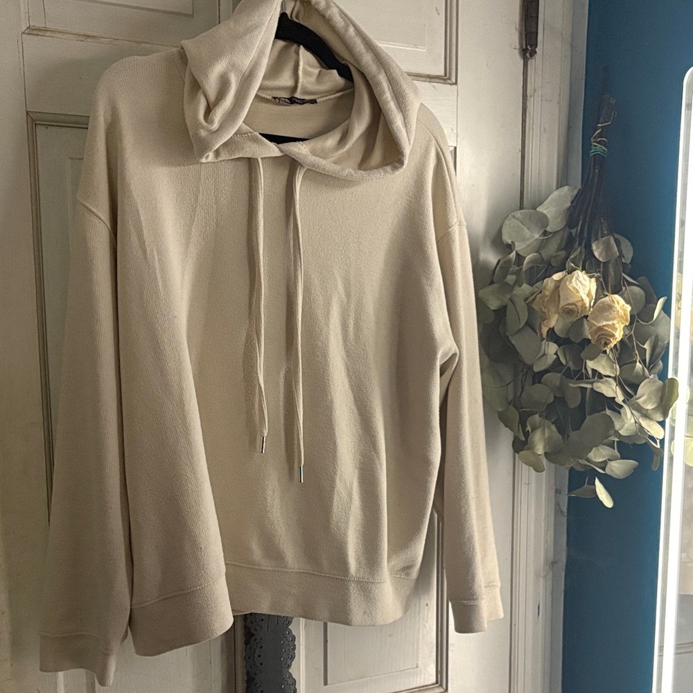 Zara Men's Beige Hoodie Sweater